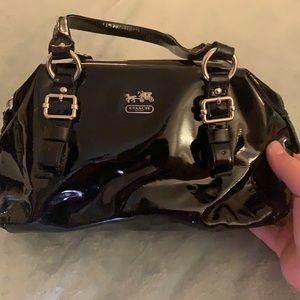 Coach patent leather black bag no tears 11 inches